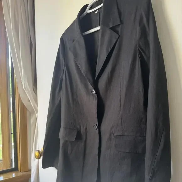 Black muji hemp shirt jacket light blazer, button down brand new coat! Size s - Picture 6 of 8